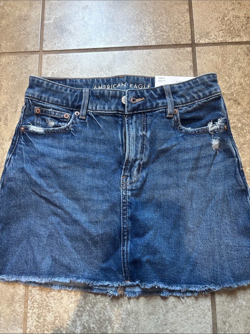American Eagle Outfitters Dark Blue Distressed Denim Mini Skirt